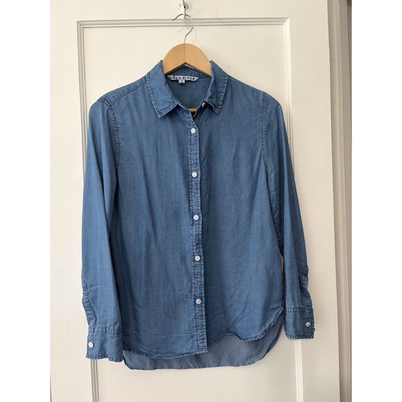 Lola River Tops - 100% Tencel Lyocell Chambray Button Down Shirt Blue Small Lola River Preppy